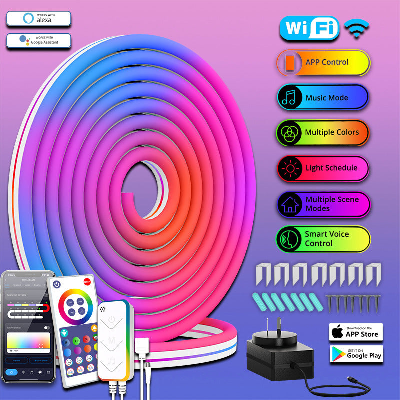 Smart RGBIC LED Neon Light Strip – Wi-Fi & Bluetooth, IP67 Waterproof, 3m/5m/10m