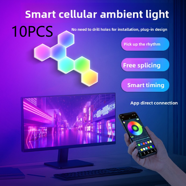 Hexagonal RGB LED Wall Light – Modular Smart Panels with Wi-Fi & Bluetooth App Control