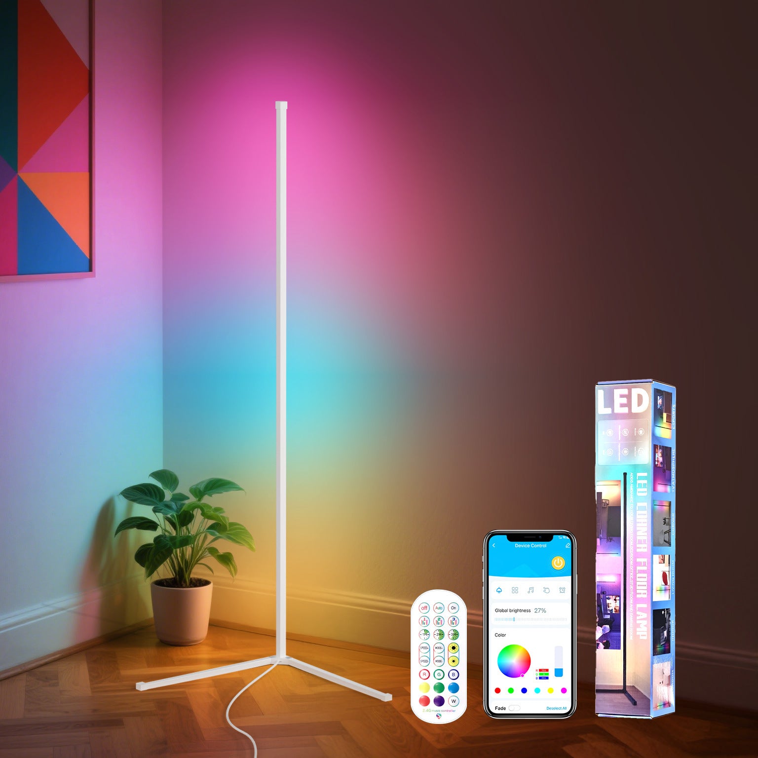 RGBIC Floor Corner Ambient Light – 16 Million Colors, Bluetooth App & Remote Control