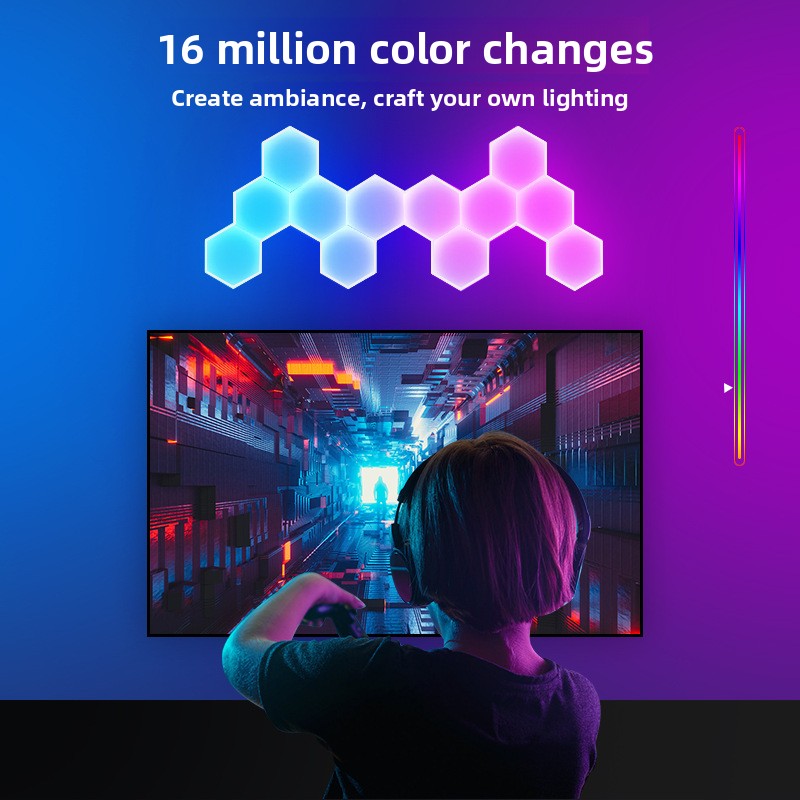 Hexagonal RGB LED Wall Light – Modular Smart Panels with Wi-Fi & Bluetooth App Control