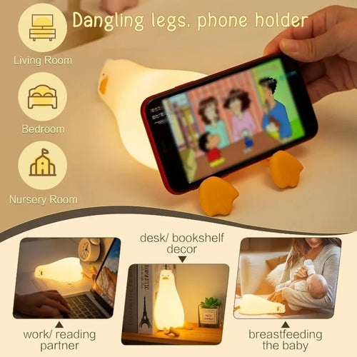 Clap & Touch Duck Night Light – Soft Silicone LED Lamp for Kids' Bedrooms