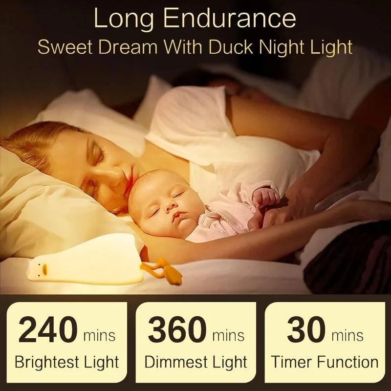 Clap & Touch Duck Night Light – Soft Silicone LED Lamp for Kids' Bedrooms