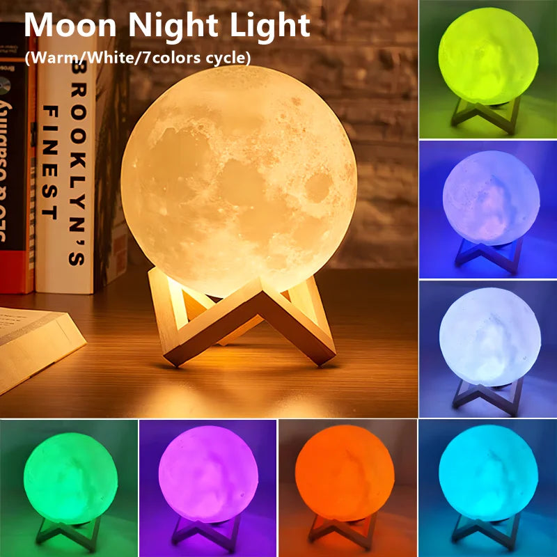 3D Moon Night Light – LED Glow Lamp for Bedroom Décor & Gifting