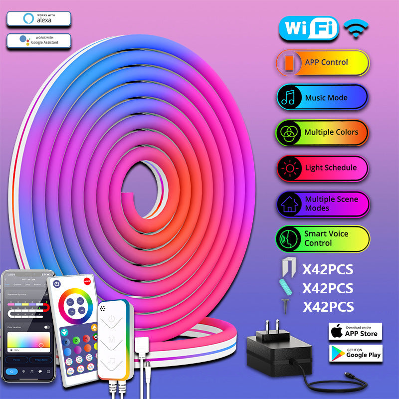 Smart RGBIC LED Neon Light Strip – Wi-Fi & Bluetooth, IP67 Waterproof, 3m/5m/10m