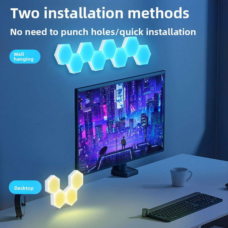 Hexagonal RGB LED Wall Light – Modular Smart Panels with Wi-Fi & Bluetooth App Control